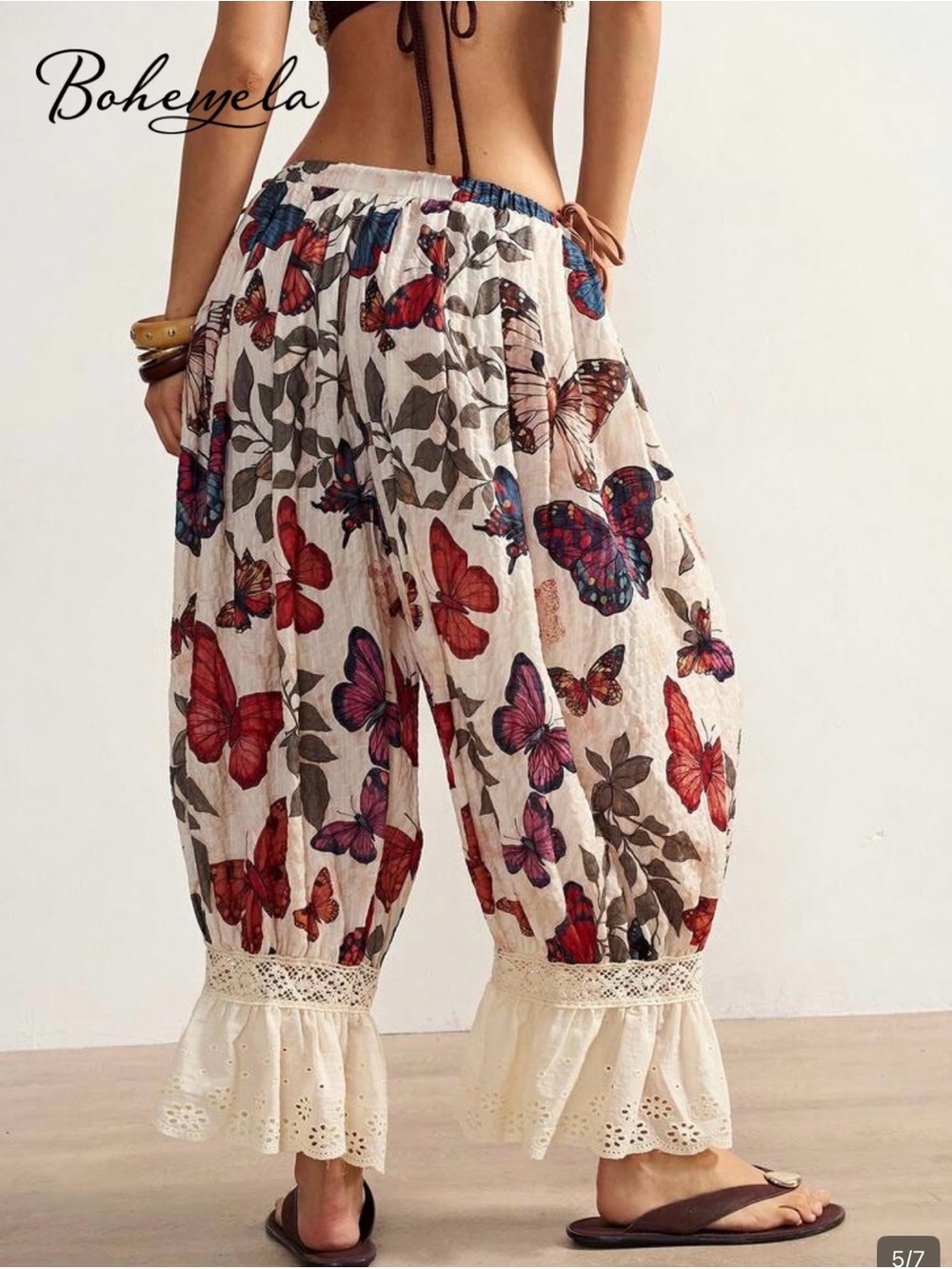 NWOT Bohemela White Butterfly Wide Leg Pants, Bloomers, Various Sizes - Picture 5 of 10